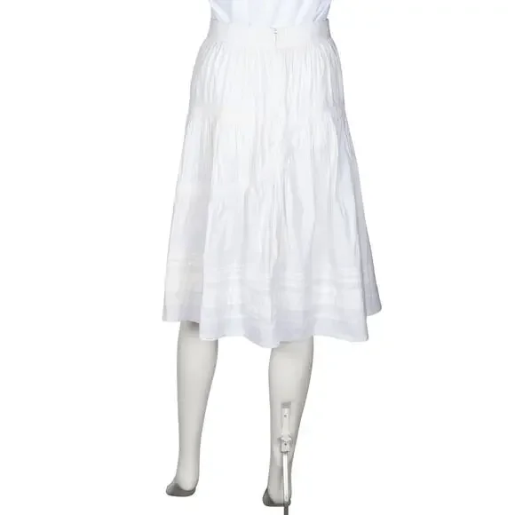 PRADA White Tiered Pleated Midi Skirt Size M - Picture 2 of 2